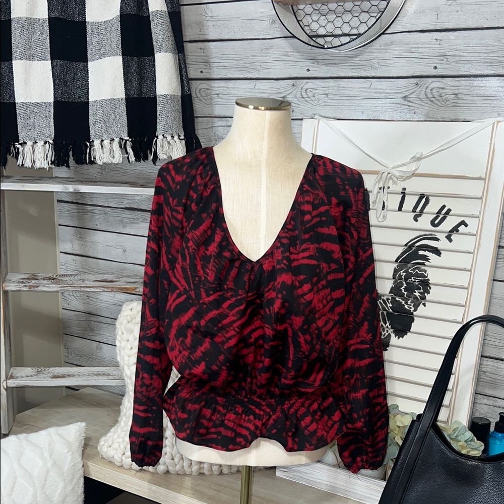 Michael Kors Elegant Red and Black Blouse